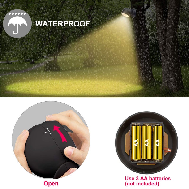 HONWELL Battery Operated Motion Sensor Light Outdoor Wireless Spotlight Waterproof Motion Detector Security Flood Light, Light Sensor Auto On Off for Outside Stair Shower Wall Corner Shed-1Piece - Image 5